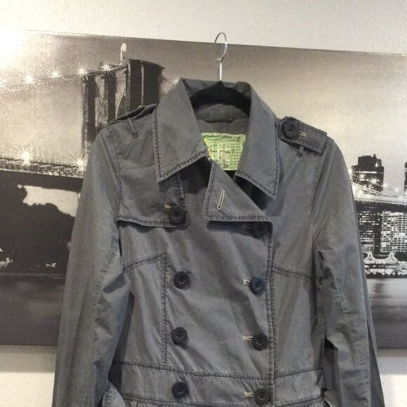 Free People Size 6 Double Breasted Trench Coat Washed Gray Cotton Belted Jacket - Picture 1 of 8
